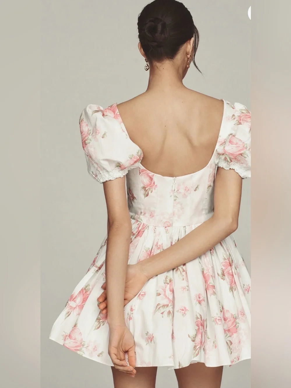 Selkie White Mini Dress with Pink Floral Print - Picture 4 of 10